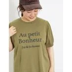 ニット ロゴ刺繍パフスリーブＴシャツ レディース