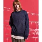 セーター ニット 「UNISEX」Slub Yarn Mixed Bias Mesh Prime-Over Crew Neck Knit Pullov